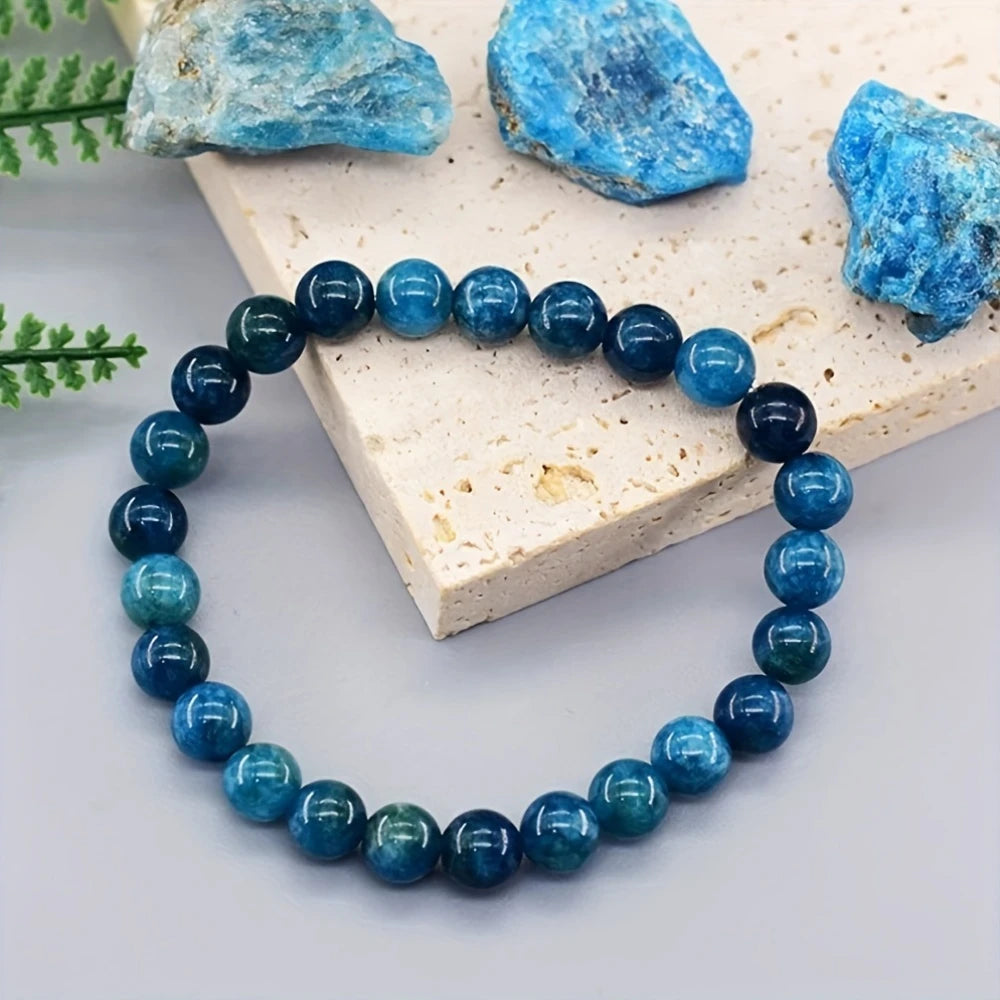 Brățară Apatit Albastru Natural TAROTERA® 8mm + Piatra Brută de Apatit: Claritate, Motivație și Vindecare Emoțională