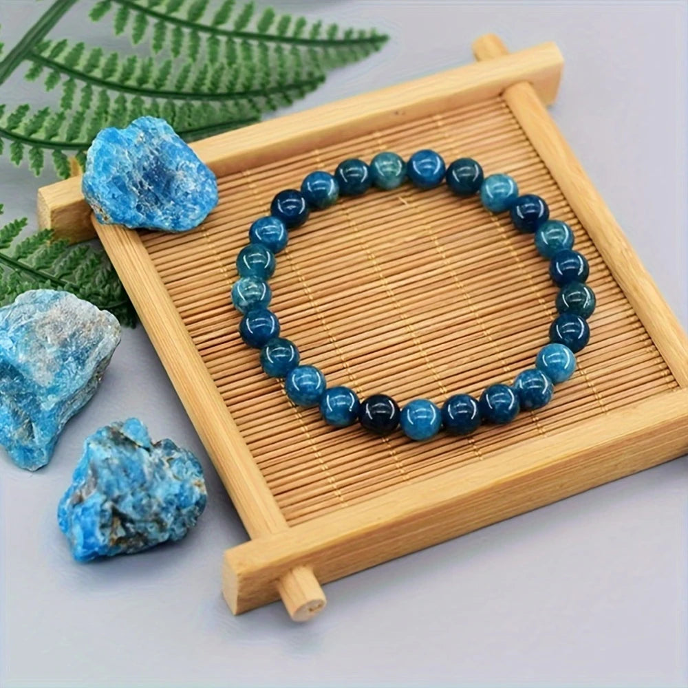 Brățară Apatit Albastru Natural TAROTERA® 8mm + Piatra Brută de Apatit: Claritate, Motivație și Vindecare Emoțională