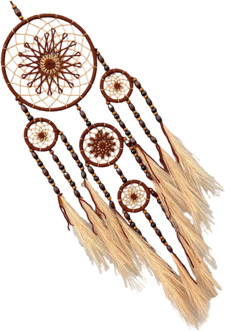 🌙 Dreamcatcher Boho cu Mărgele din Lemn și Iarbă Pampas – Prinzător de Vise & Protecție