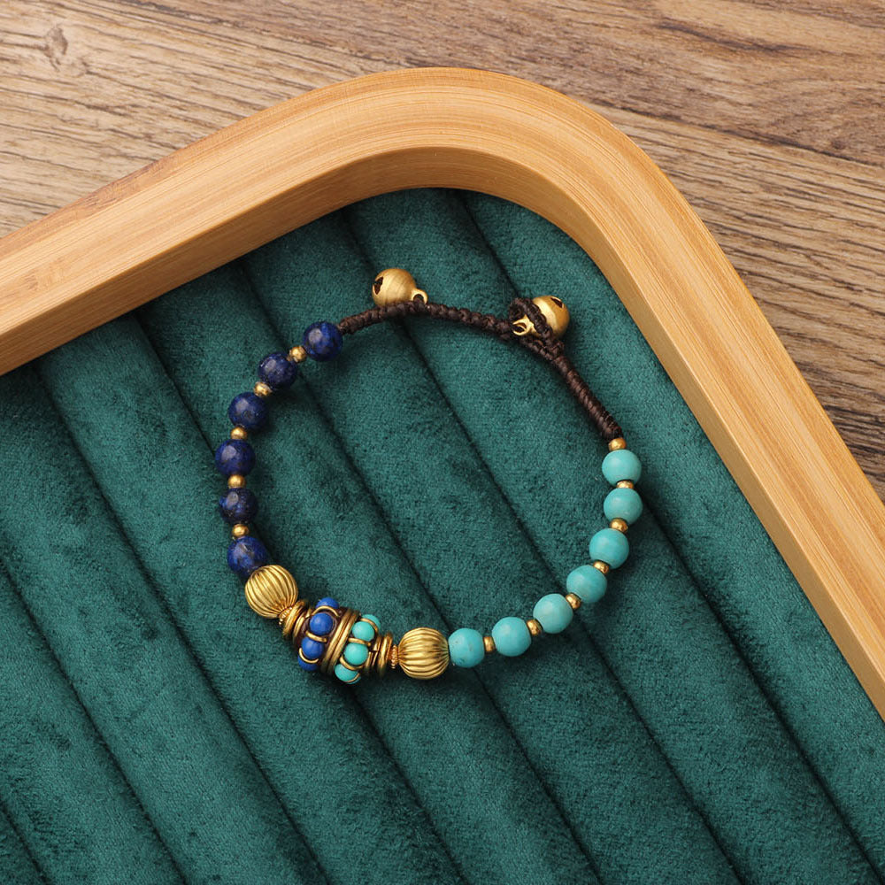 Brățară Tibetană cu Mărgele Naturale – Stil Etnic Nepal, Împletită Manual