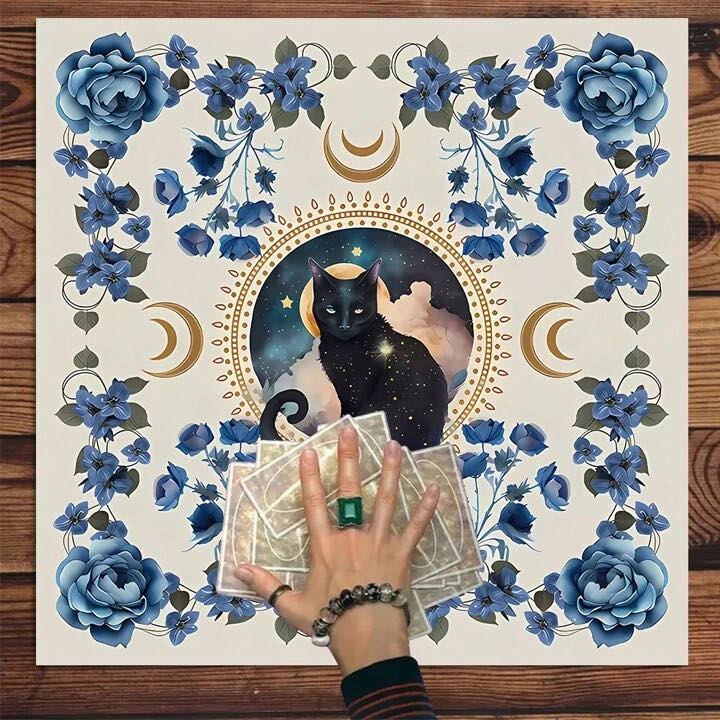Pânza Mistică de Tarot cu Design Pisică Mistică - Creează-ți Spațiul de Divinație
