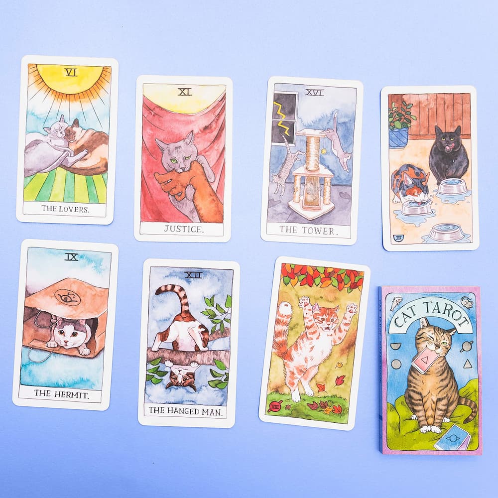 Set Tarot cu Pisici – 78 Cărți de Tarot | Tarot Clasic cu Ilustrații Profunde & Amuzante
