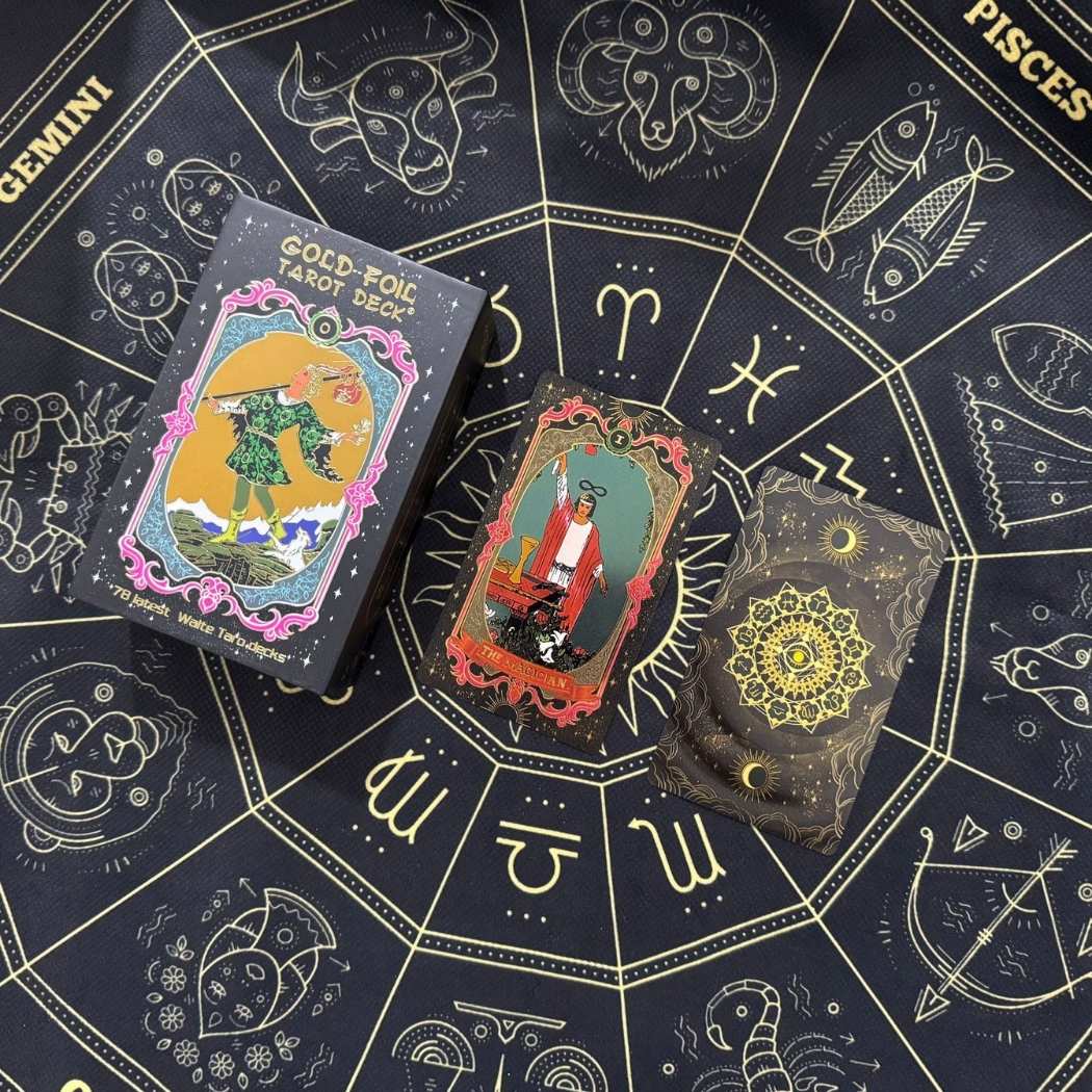TAROTERA® Gold Foil Tarot – Pachet Tarot Premium 78 Cărți, PVC Impermeabil, Design Retro Elegant + Ghid (EN)