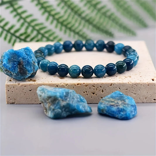 Brățară Apatit Albastru Natural TAROTERA® 8mm + Piatra Brută de Apatit: Claritate, Motivație și Vindecare Emoțională