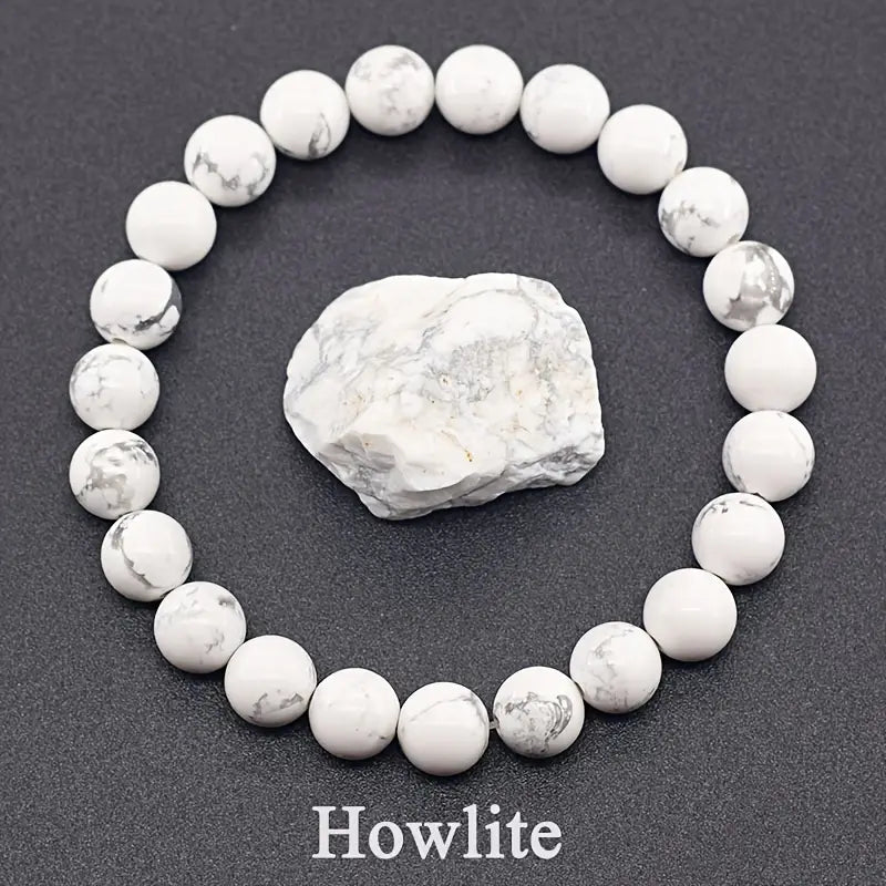 Brățară Howlit Natural TAROTERA® 8mm + Piatra Brută de Howlite: Calm Interior și Echilibru Emoțional