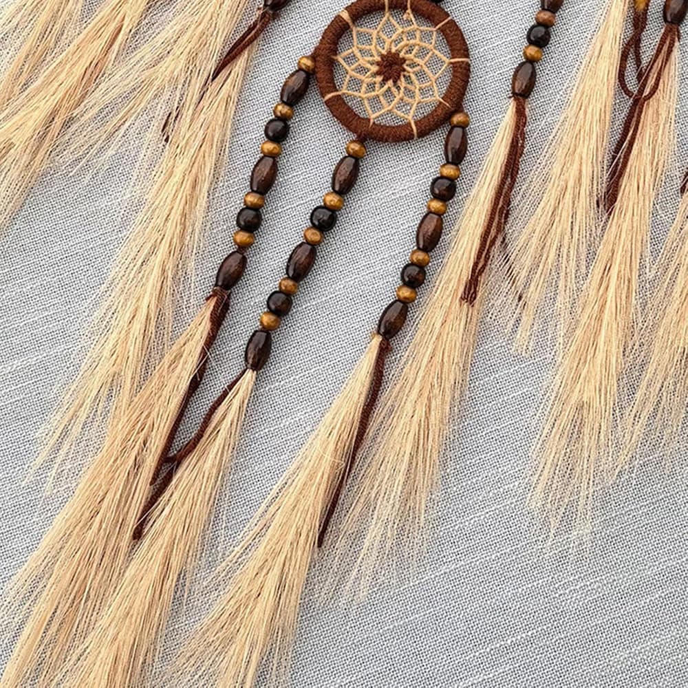 🌙 Dreamcatcher Boho cu Mărgele din Lemn și Iarbă Pampas – Prinzător de Vise & Protecție