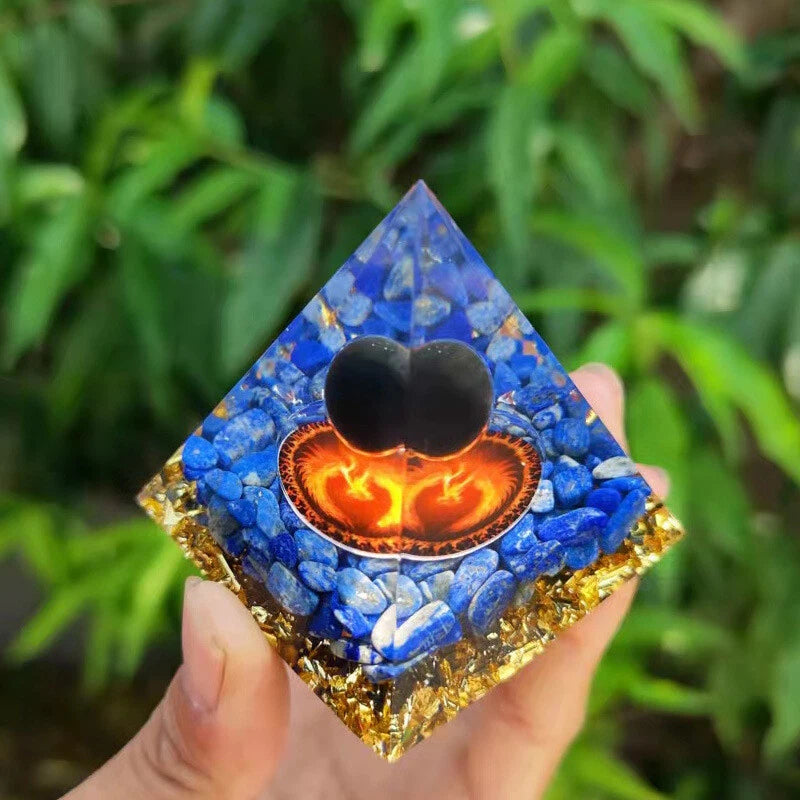 Piramidă Orgon cu Obsidian Negru & Lapis Lazuli – Protecție Energetică, Vindecare Emoțională & Meditație