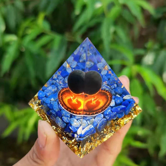Piramidă Orgon cu Obsidian Negru & Lapis Lazuli – Protecție Energetică, Vindecare Emoțională & Meditație