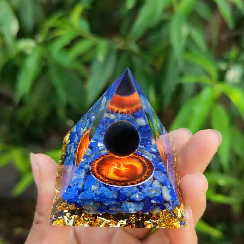 Piramidă Orgon cu Obsidian Negru & Lapis Lazuli – Protecție Energetică, Vindecare Emoțională & Meditație