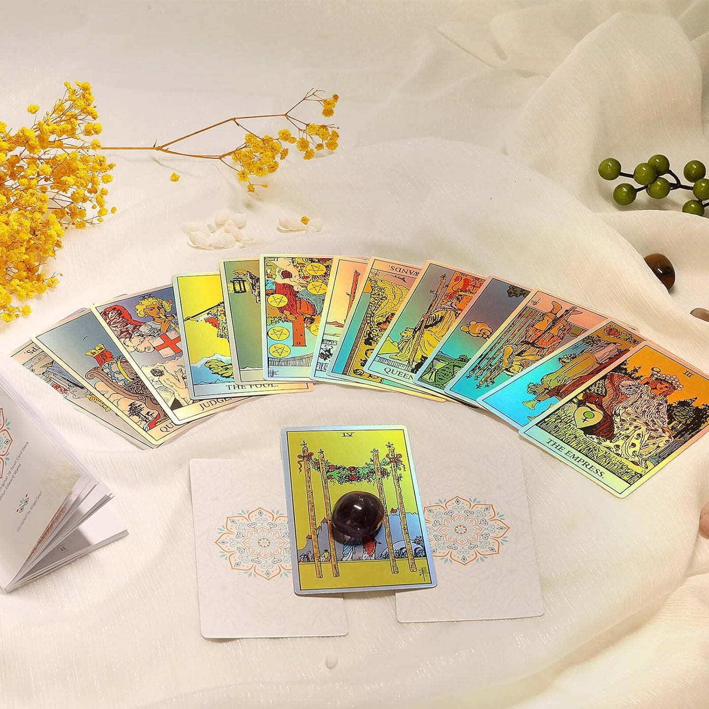 Set Tarot Rider Waite Începători – Cărți Holografice - Tarot Original cu Efect Iridescent