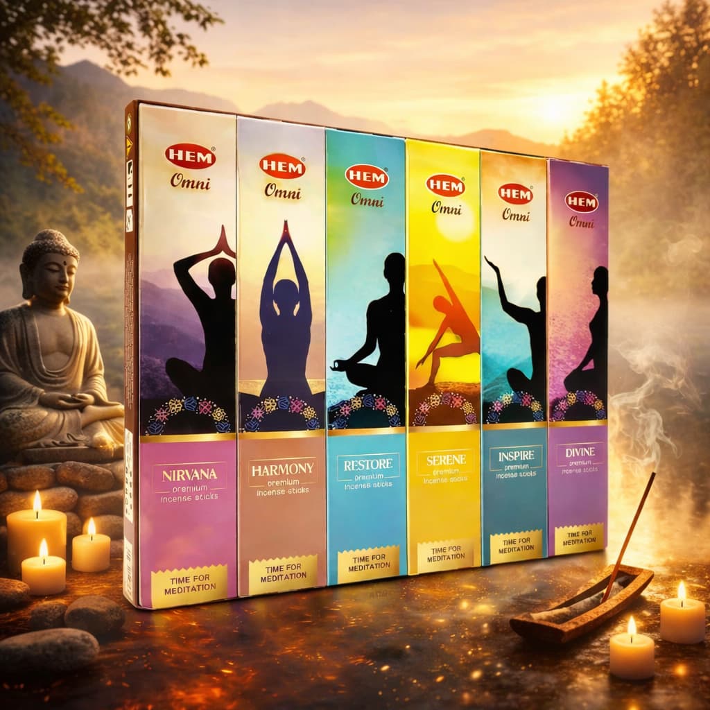 Set Bețișoare Parfumate OMNI HEM – Time for Meditation, 6 Arome pentru Relaxare, Meditație și Purificarea Spațiului + Support Cadou