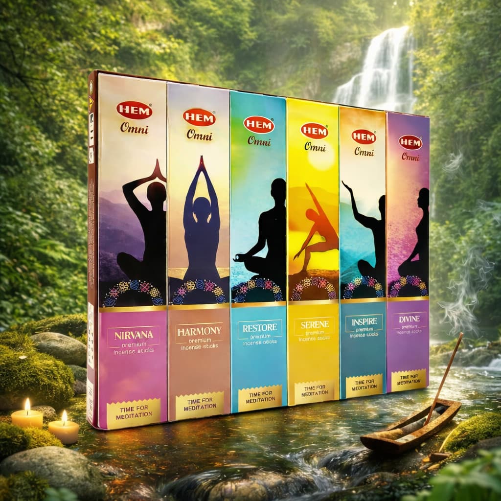 Set Bețișoare Parfumate OMNI HEM – Time for Meditation, 6 Arome pentru Relaxare, Meditație și Purificarea Spațiului + Support Cadou