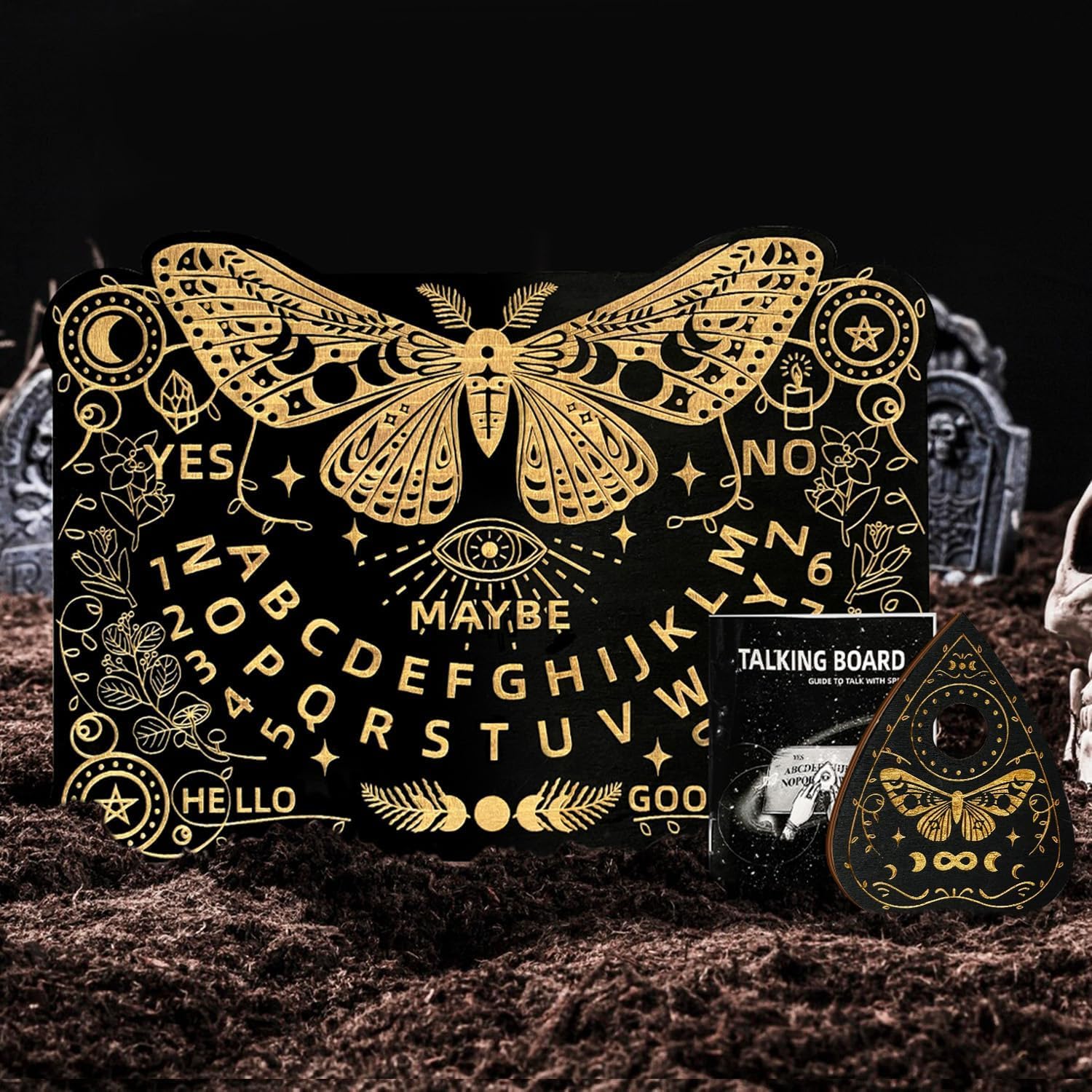 Tablă Ouija - Fluture din Lemn – Vorbește cu spiritele, Joc Misterios pentru 2+ Jucători, Vânătoare de Fantome & Decor